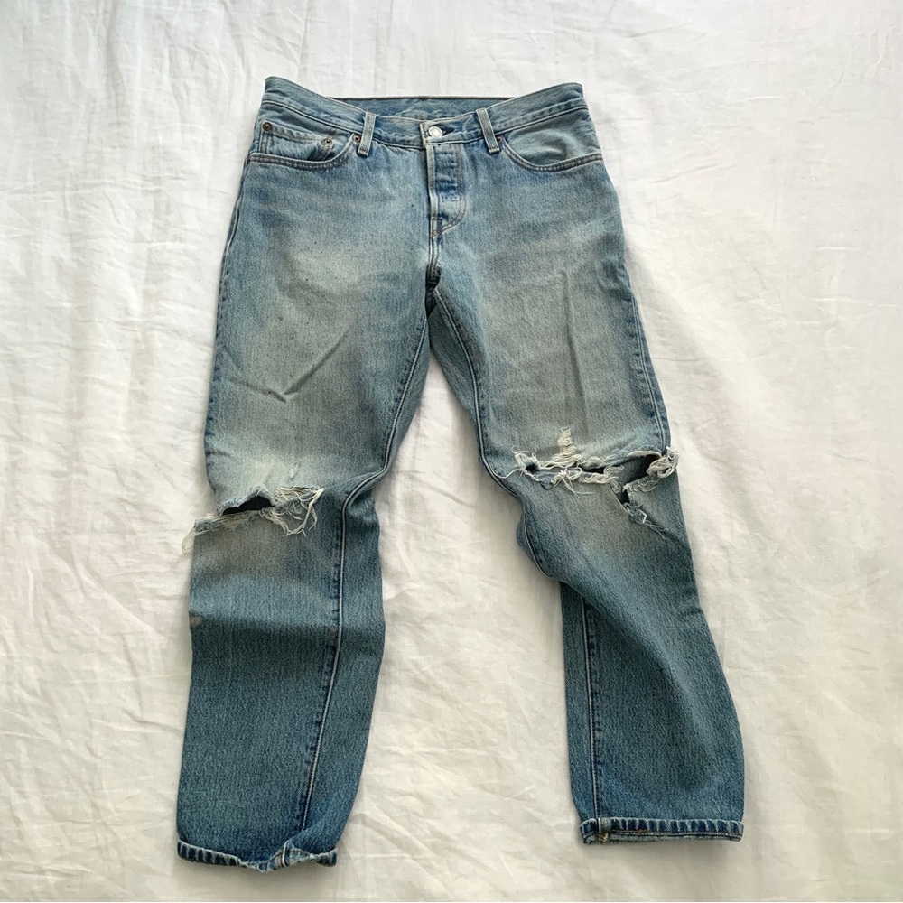 Levi's Light Blue Distressed Ankle Jeans